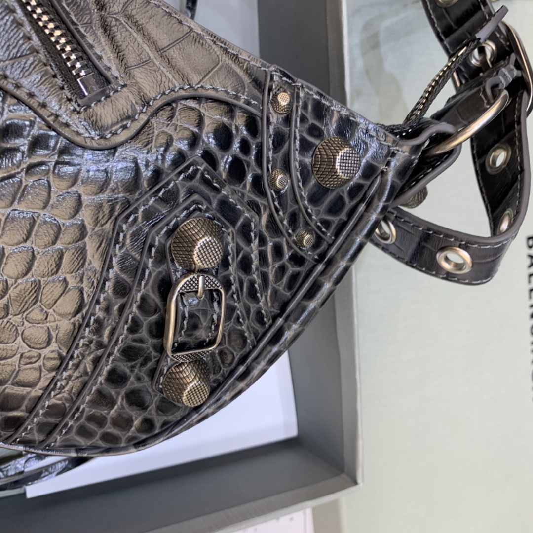 Balenciaga Le Cagole Small Shoulder Bag Crocodile Embossed Black